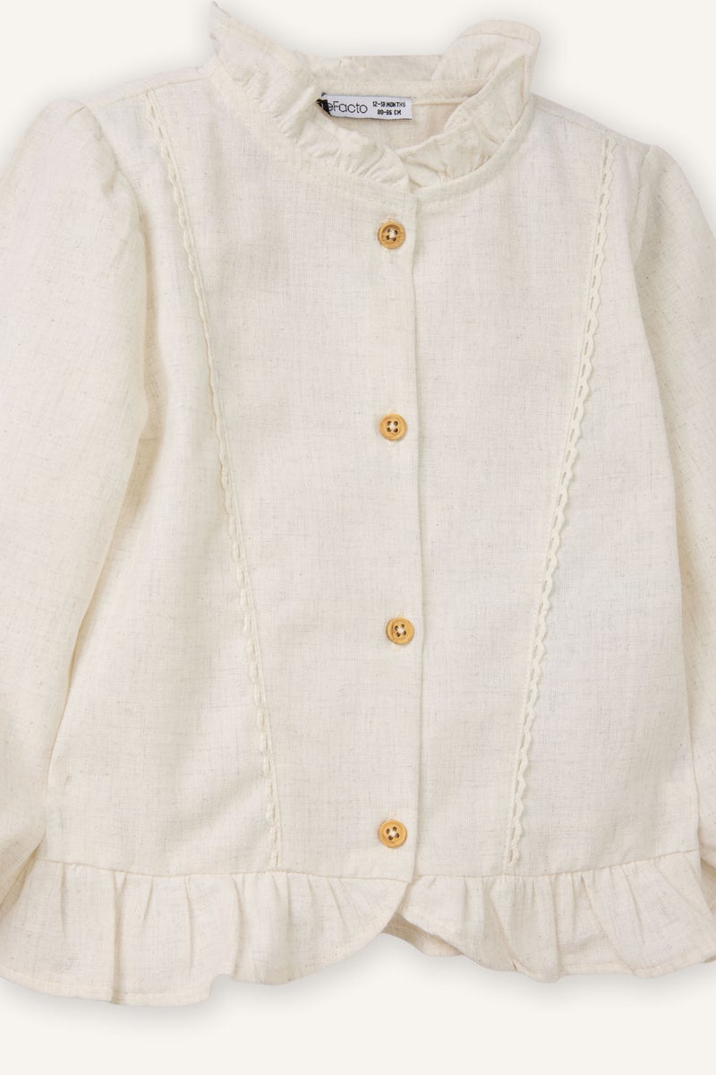 ديفاكتو قميص بناتي كم طويل قصة عادية مفصل بالدانتيل - Image 2